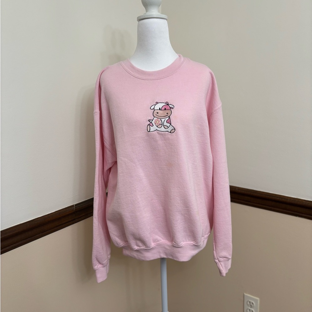 Pink Strawberry Milk Cow Sweatshirt